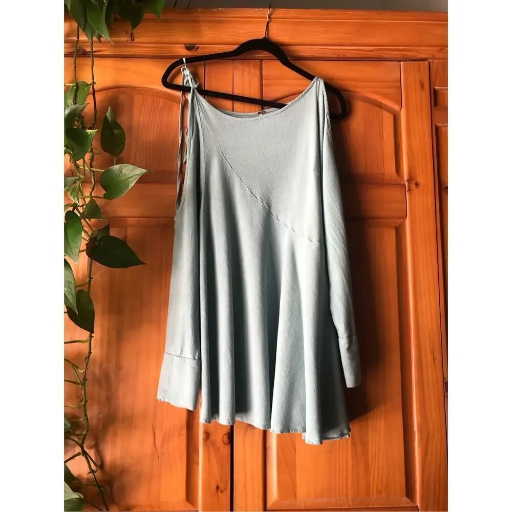Free People Sage Green Asymmetrical Mini Dress Petite Small Boho